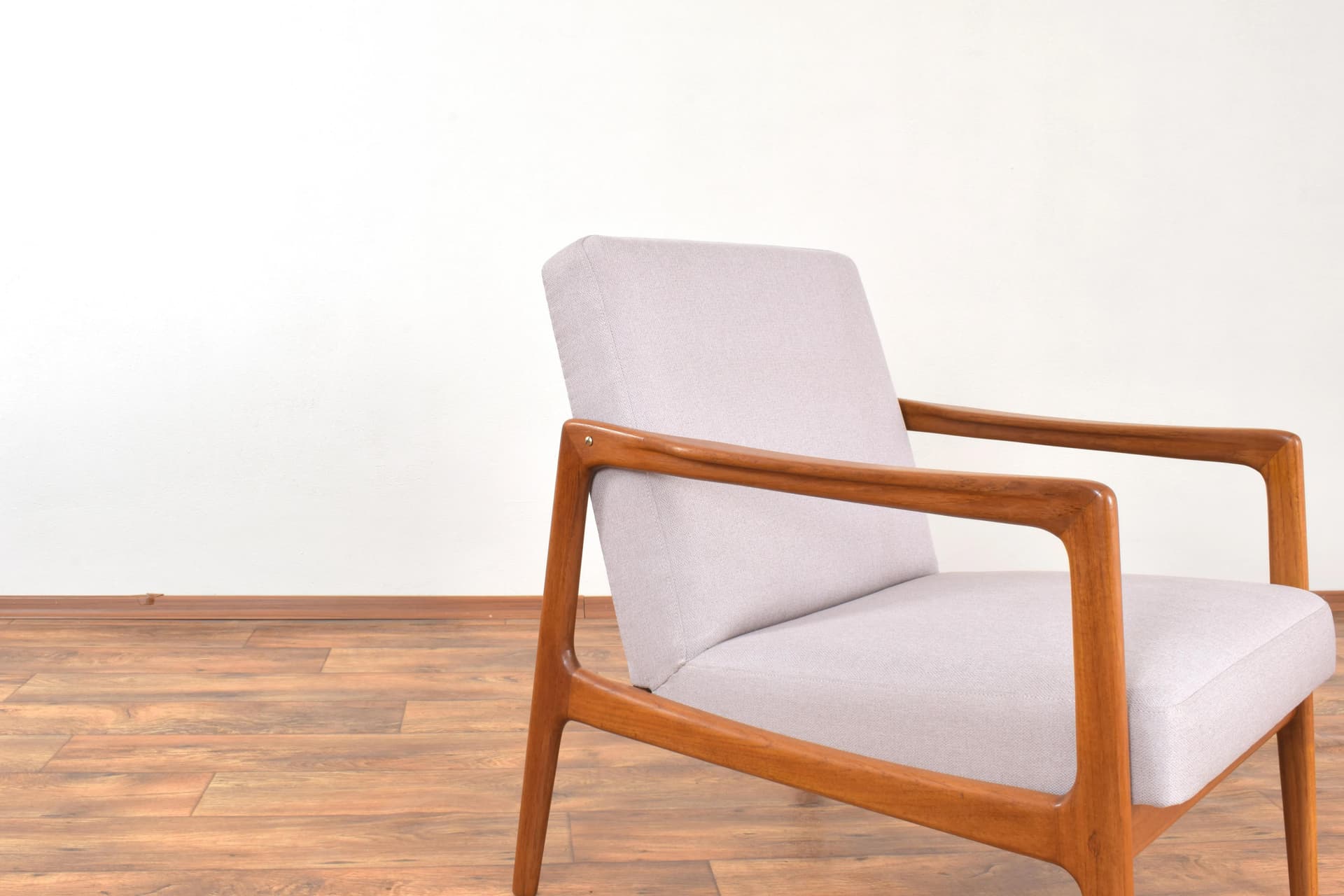 Armchair, brown teak, beige fabric, by A. Svensson, Dux, Sweden, 1960s. - 315649