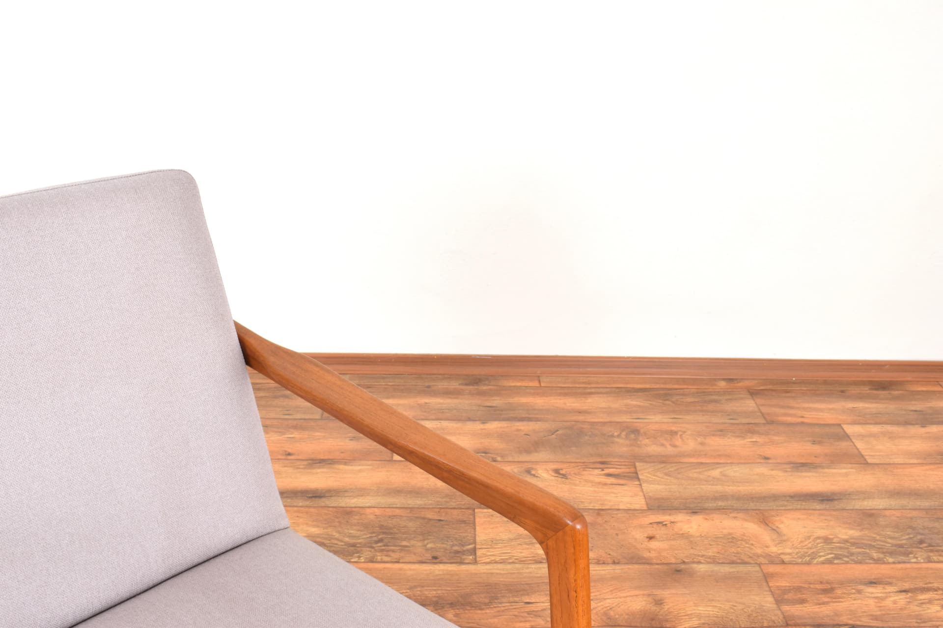 Armchair, brown teak, beige fabric, by A. Svensson, Dux, Sweden, 1960s. - 315651