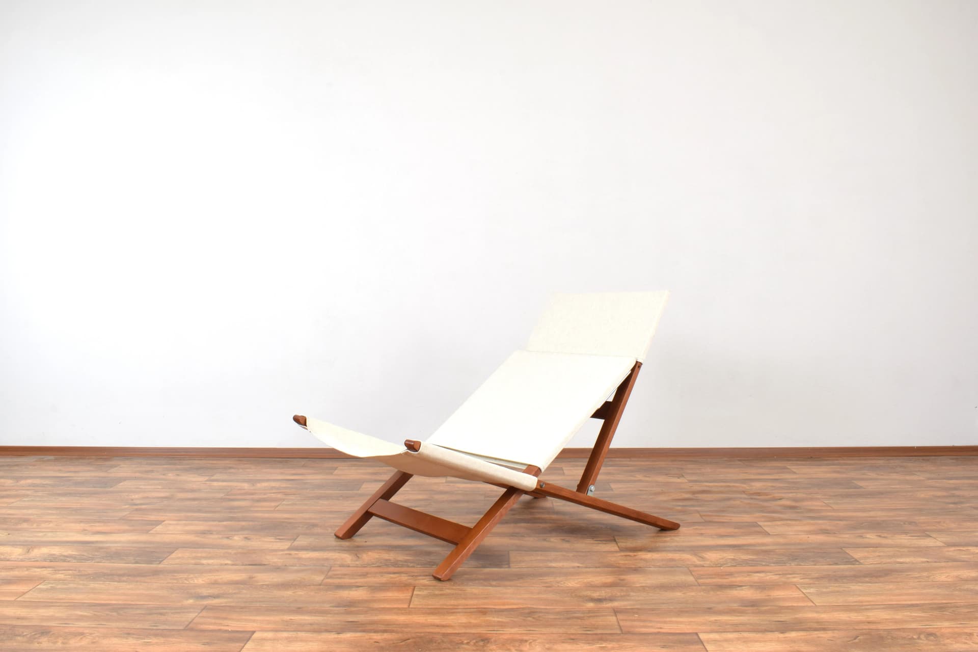 Lounge chair, model 139, brown beech, beige fabric, by L. Vestergaard, Cado, Denmark, 1960s. - 315603