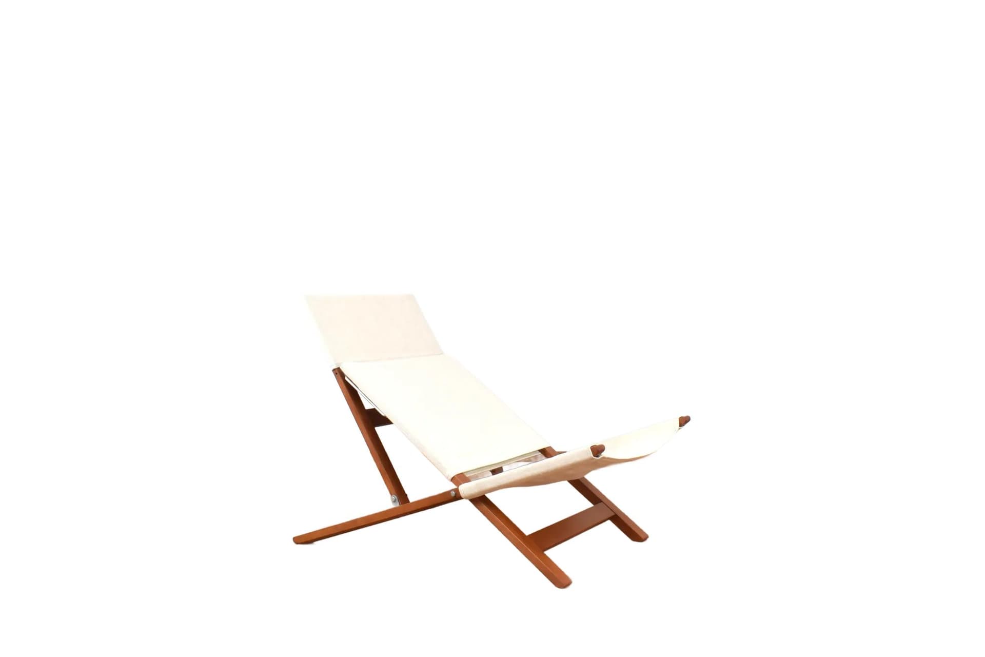 Lounge chair, model 139, brown beech, beige fabric, by L. Vestergaard, Cado, Denmark, 1960s.