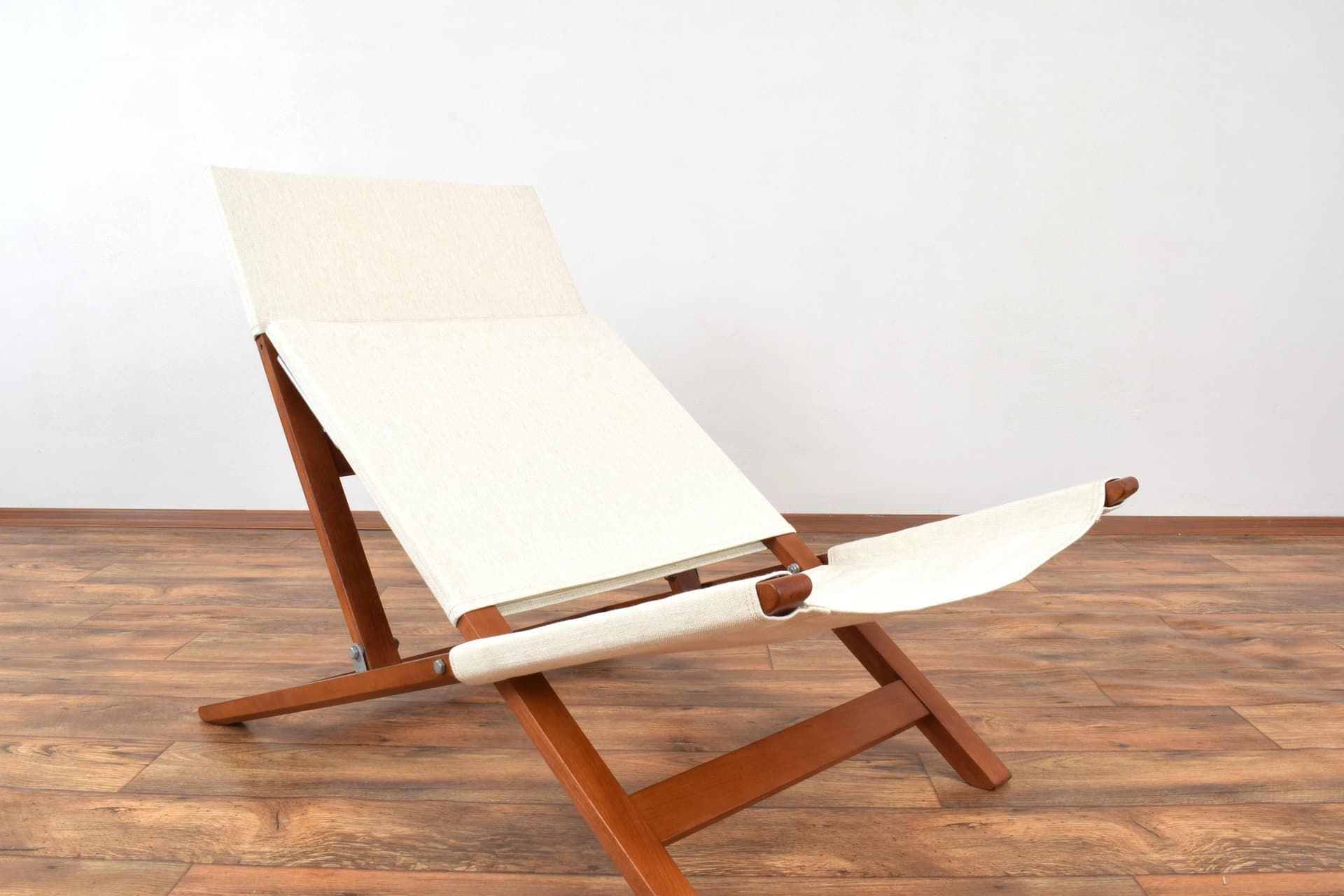 Lounge chair, model 139, brown beech, beige fabric, by L. Vestergaard, Cado, Denmark, 1960s. - 315608