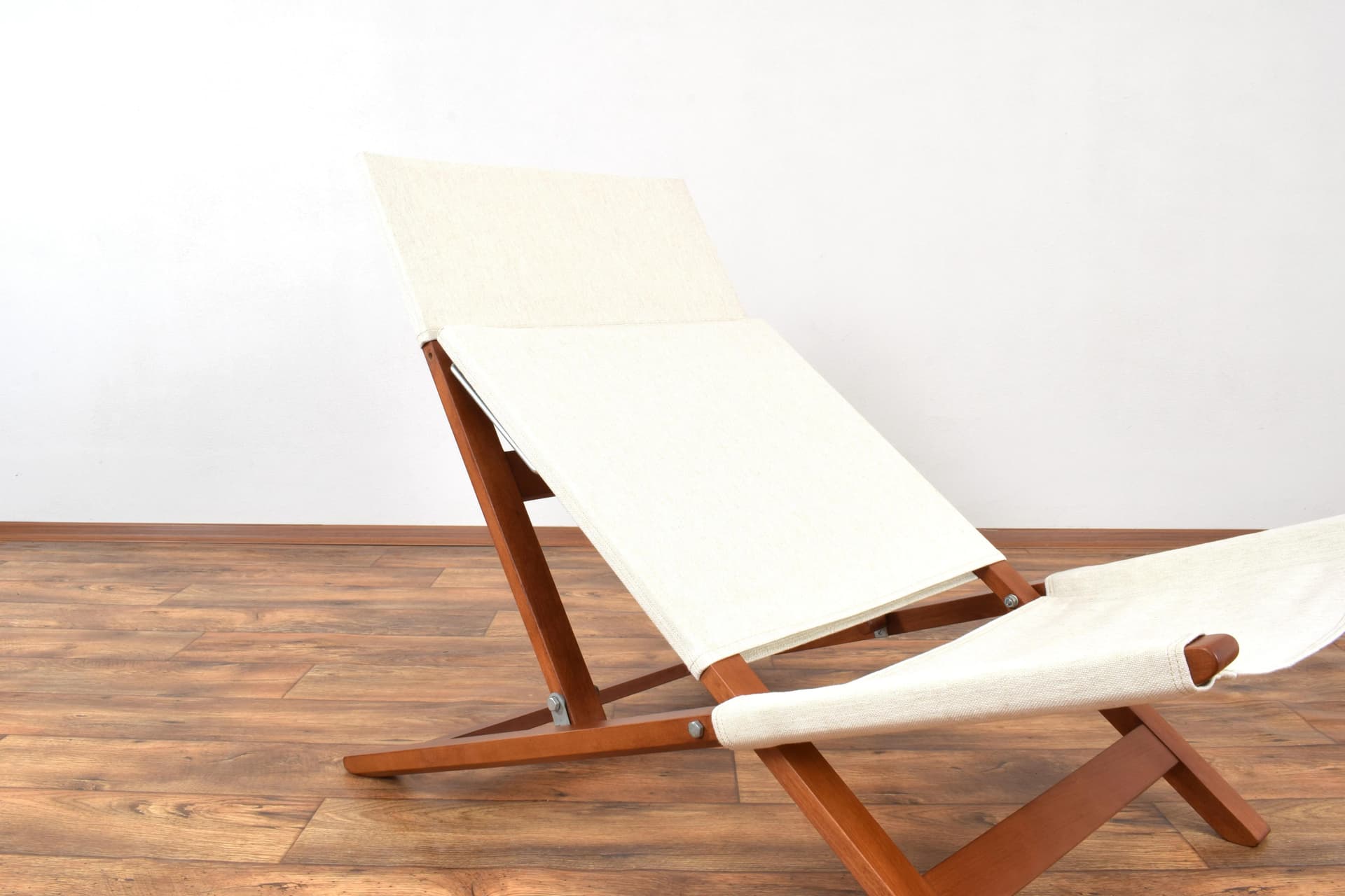 Lounge chair, model 139, brown beech, beige fabric, by L. Vestergaard, Cado, Denmark, 1960s. - 315609