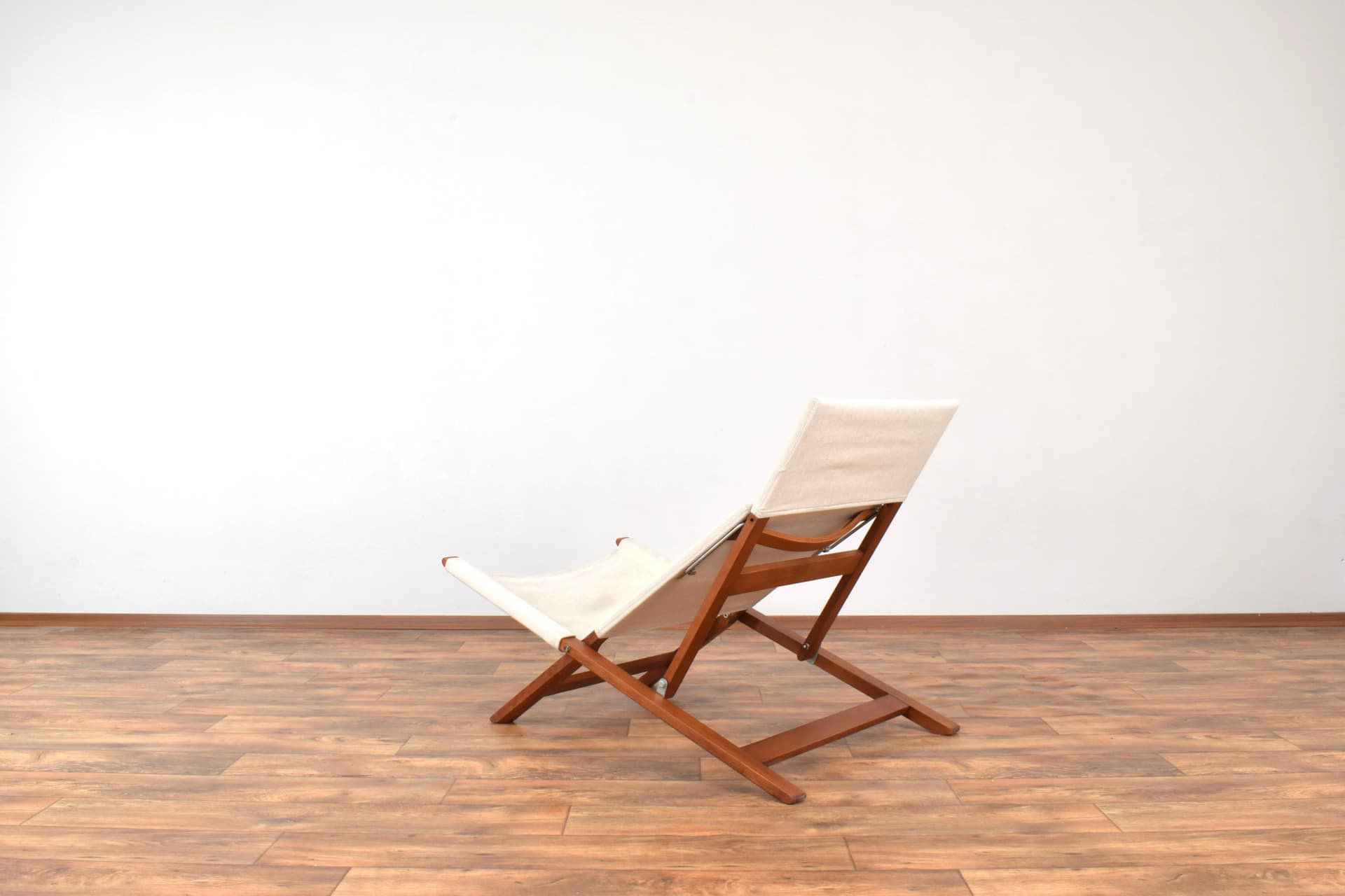 Lounge chair, model 139, brown beech, beige fabric, by L. Vestergaard, Cado, Denmark, 1960s. - 315605