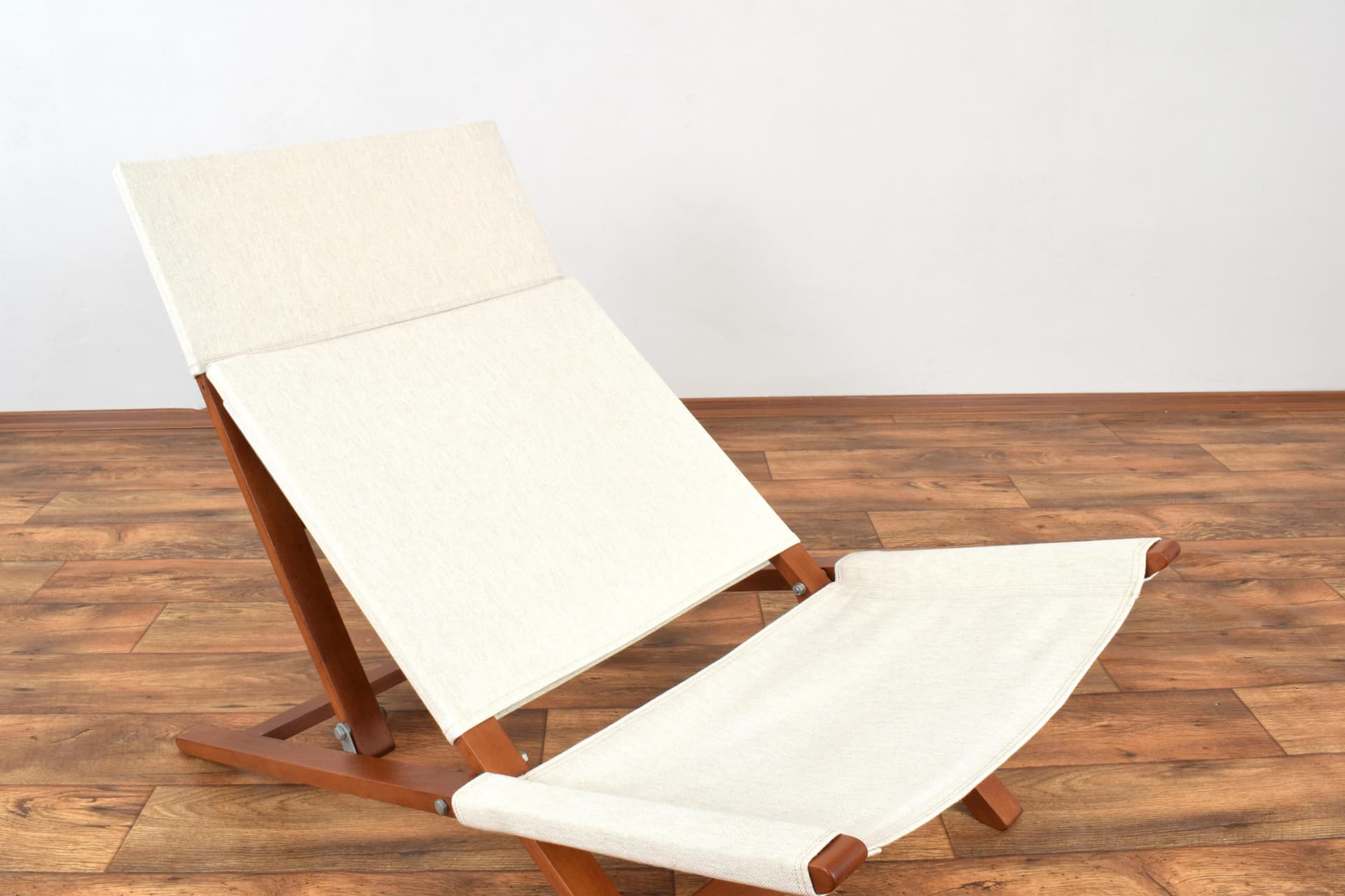 Lounge chair, model 139, brown beech, beige fabric, by L. Vestergaard, Cado, Denmark, 1960s. - 315610