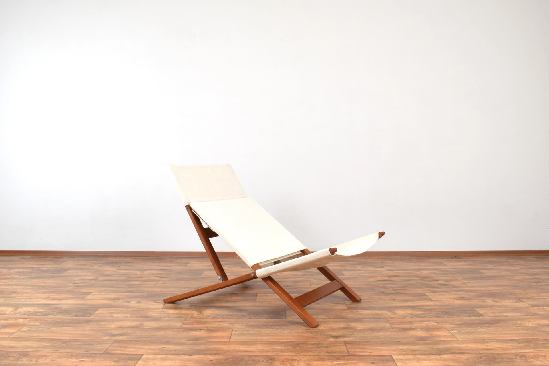 Lounge chair, model 139, brown beech, beige fabric, by L. Vestergaard, Cado, Denmark, 1960s. - 315604