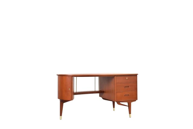Desk model 111, brown teak, brass, Sola Møbler, Norway, 1960s. - DIMENSION