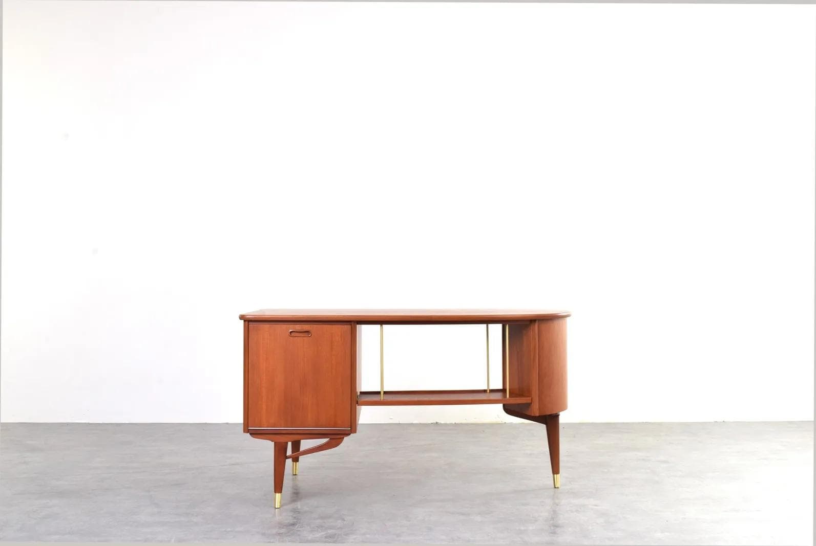 Desk model 111, brown teak, brass, Sola Møbler, Norway, 1960s. - 315600