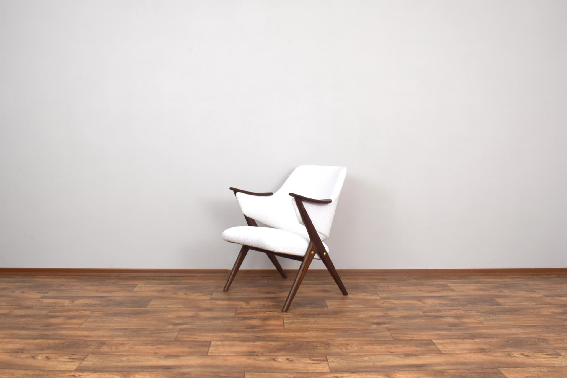Para foteli Knott, teak brązowy, bouclé biały, Brunstad Møbelfabrikk, Norwegia, lata 60. - 315589