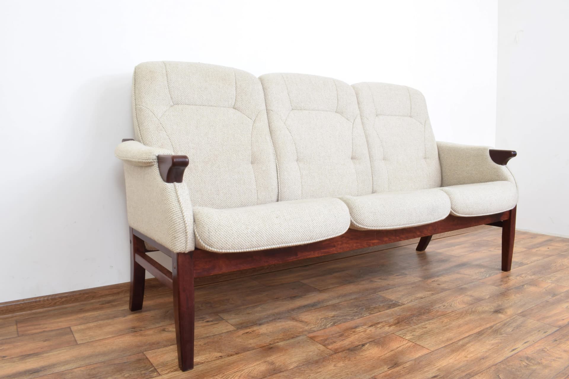 Sofa, beige-grey wool, beech, Denmark, 1970s - 315556