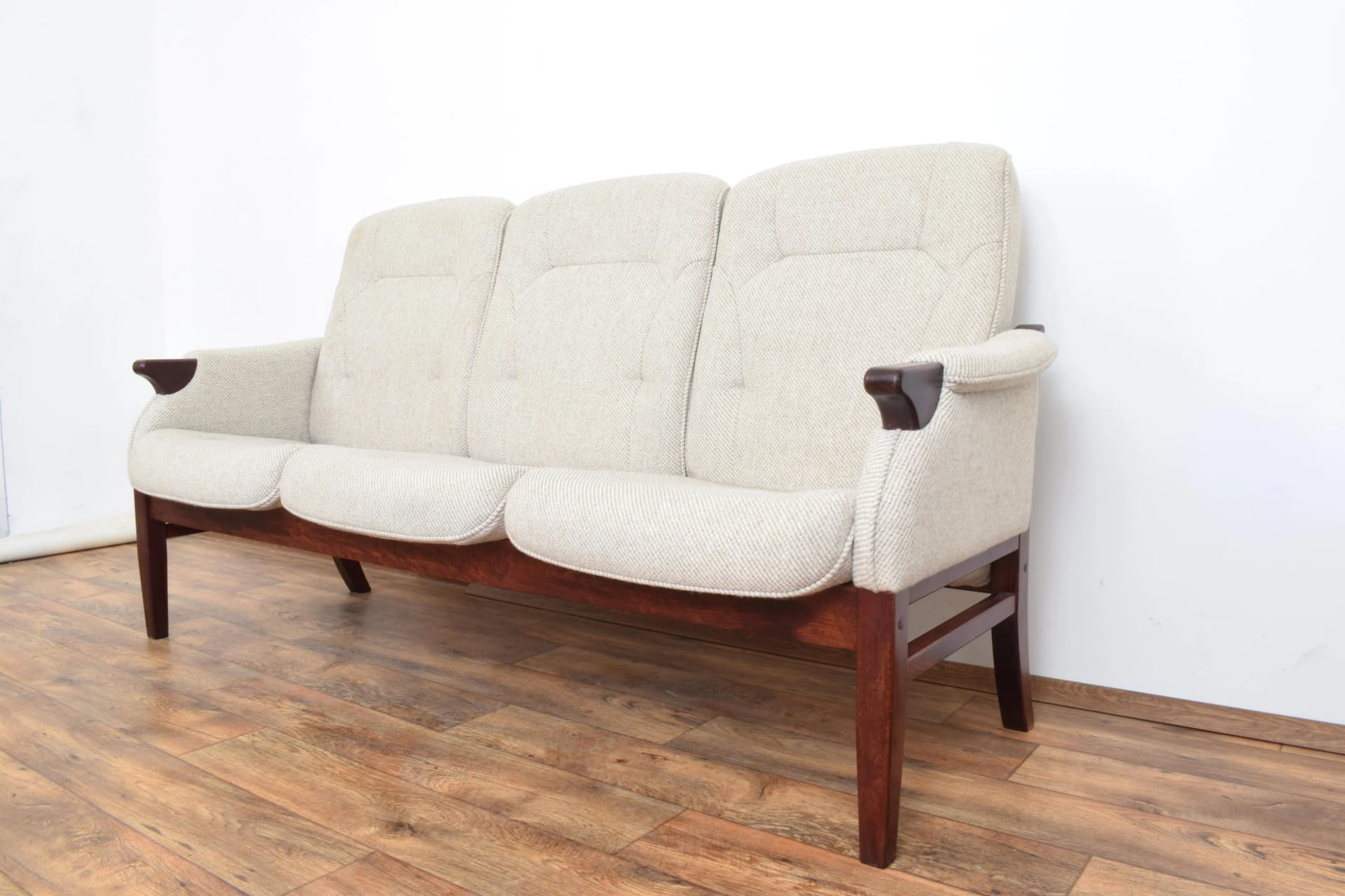 Sofa, beige-grey wool, beech, Denmark, 1970s - 315558