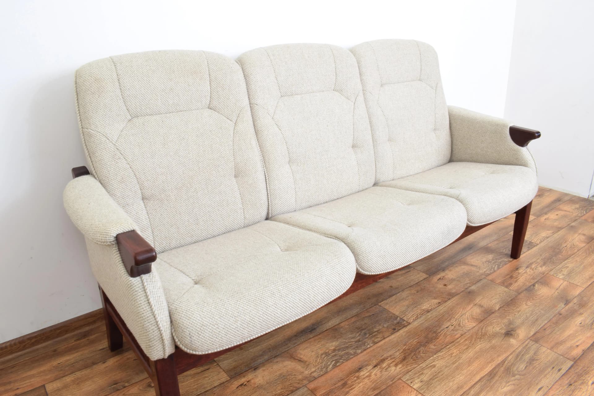 Sofa, beige-grey wool, beech, Denmark, 1970s - 315559