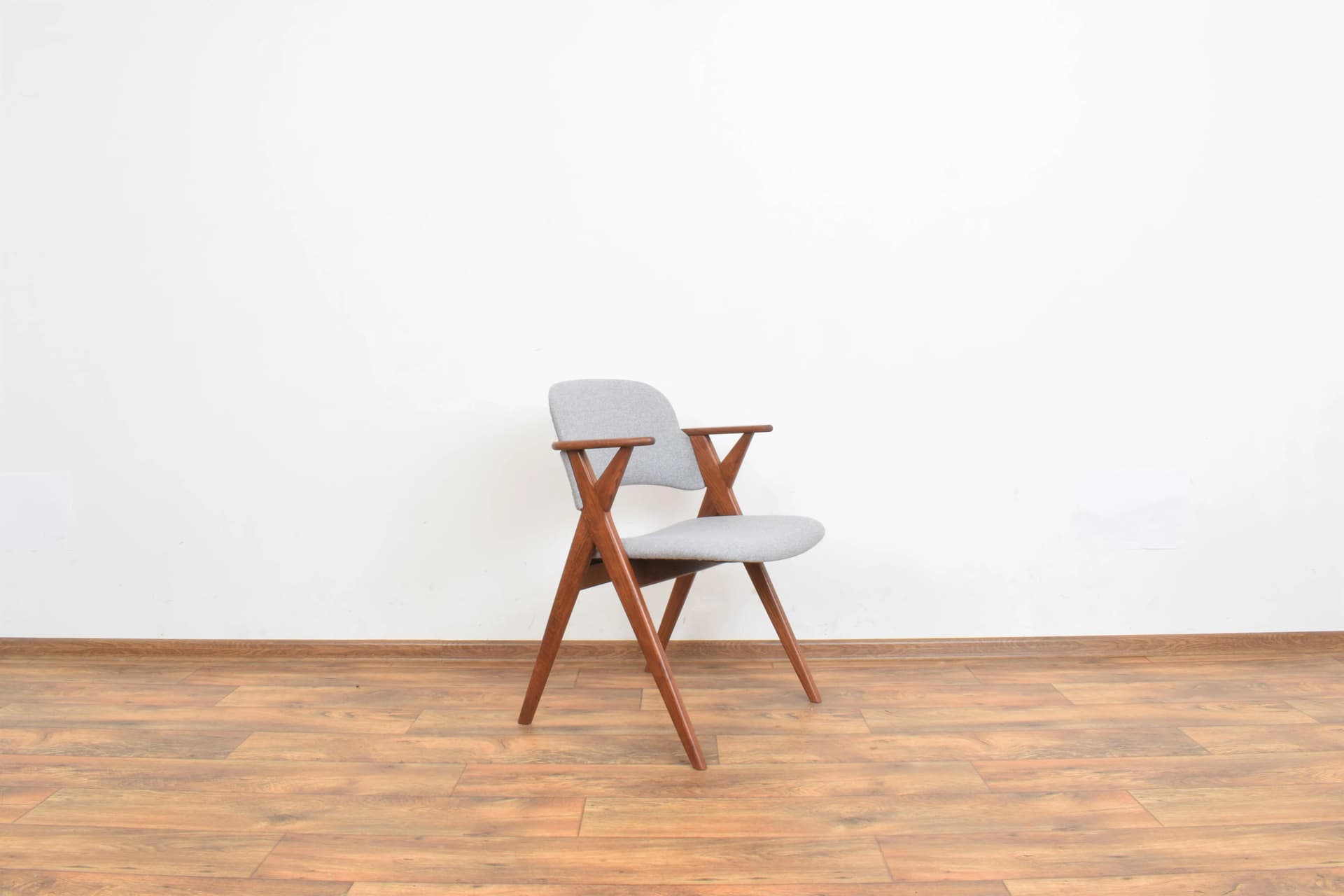 Armchair, brown oak, grey fabric, Denmark, 1960s. - 315529