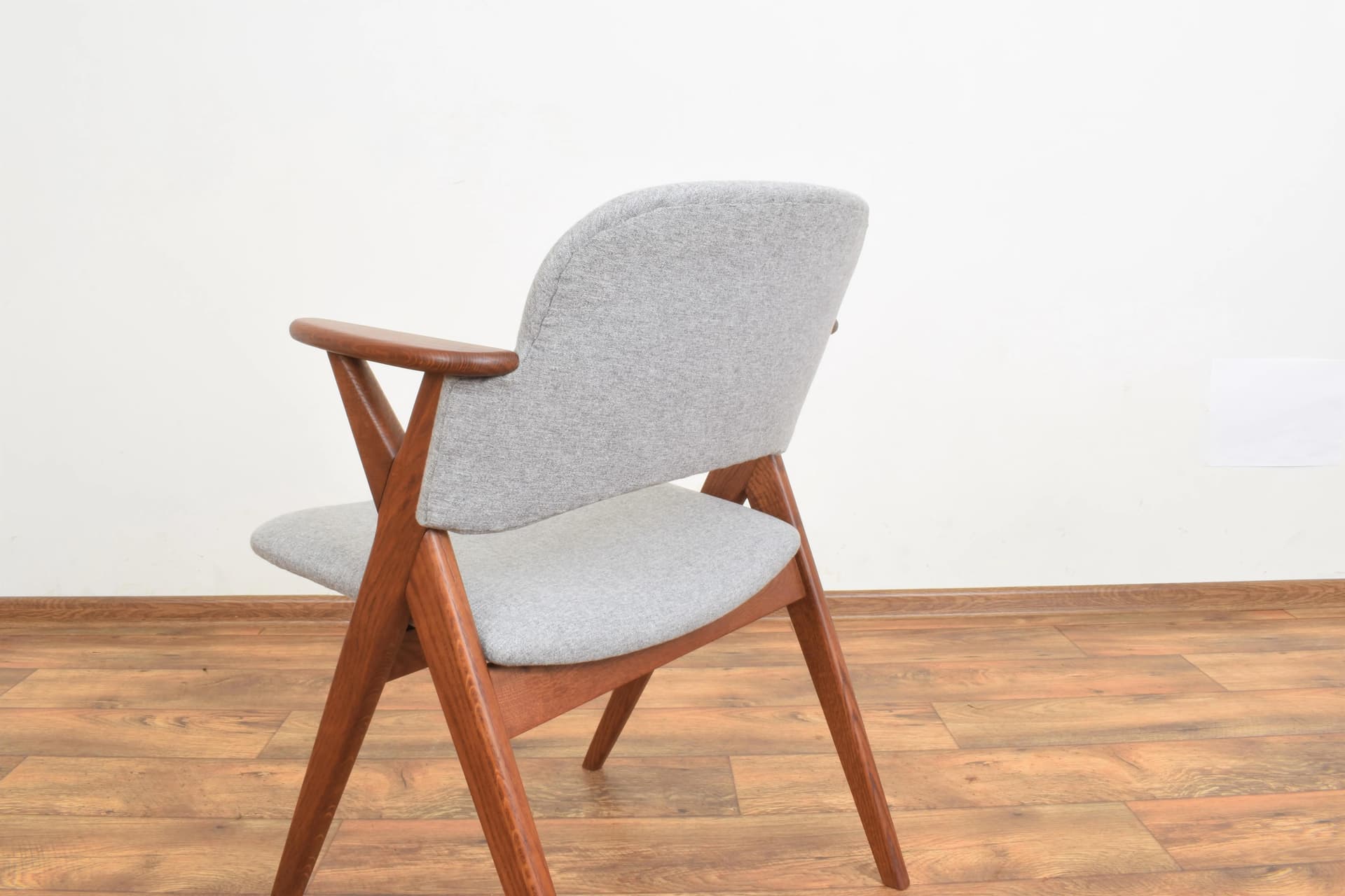 Armchair, brown oak, grey fabric, Denmark, 1960s. - 315535