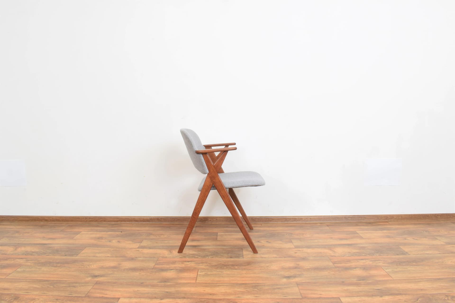 Armchair, brown oak, grey fabric, Denmark, 1960s. - 315532
