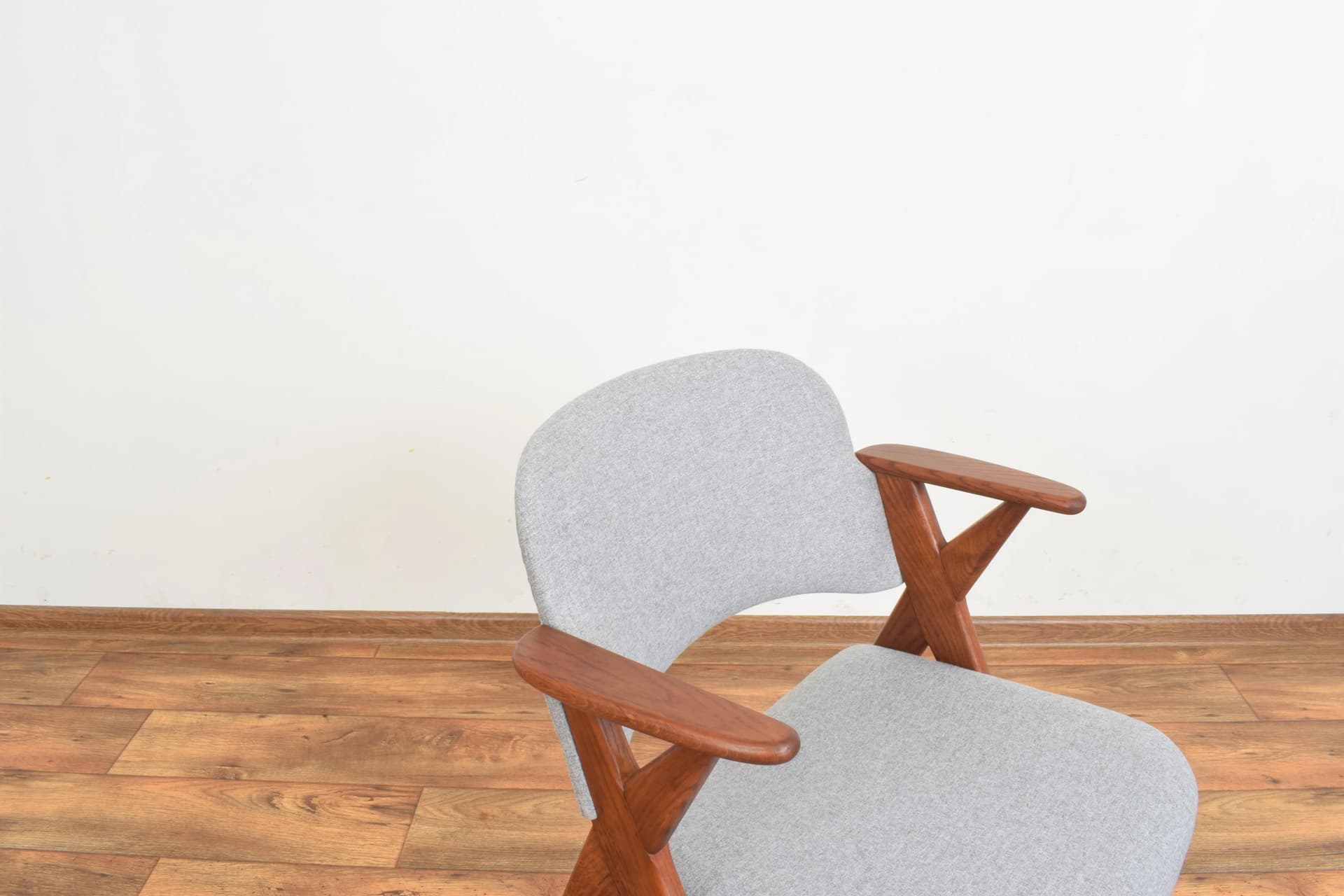 Armchair, brown oak, grey fabric, Denmark, 1960s. - 315533