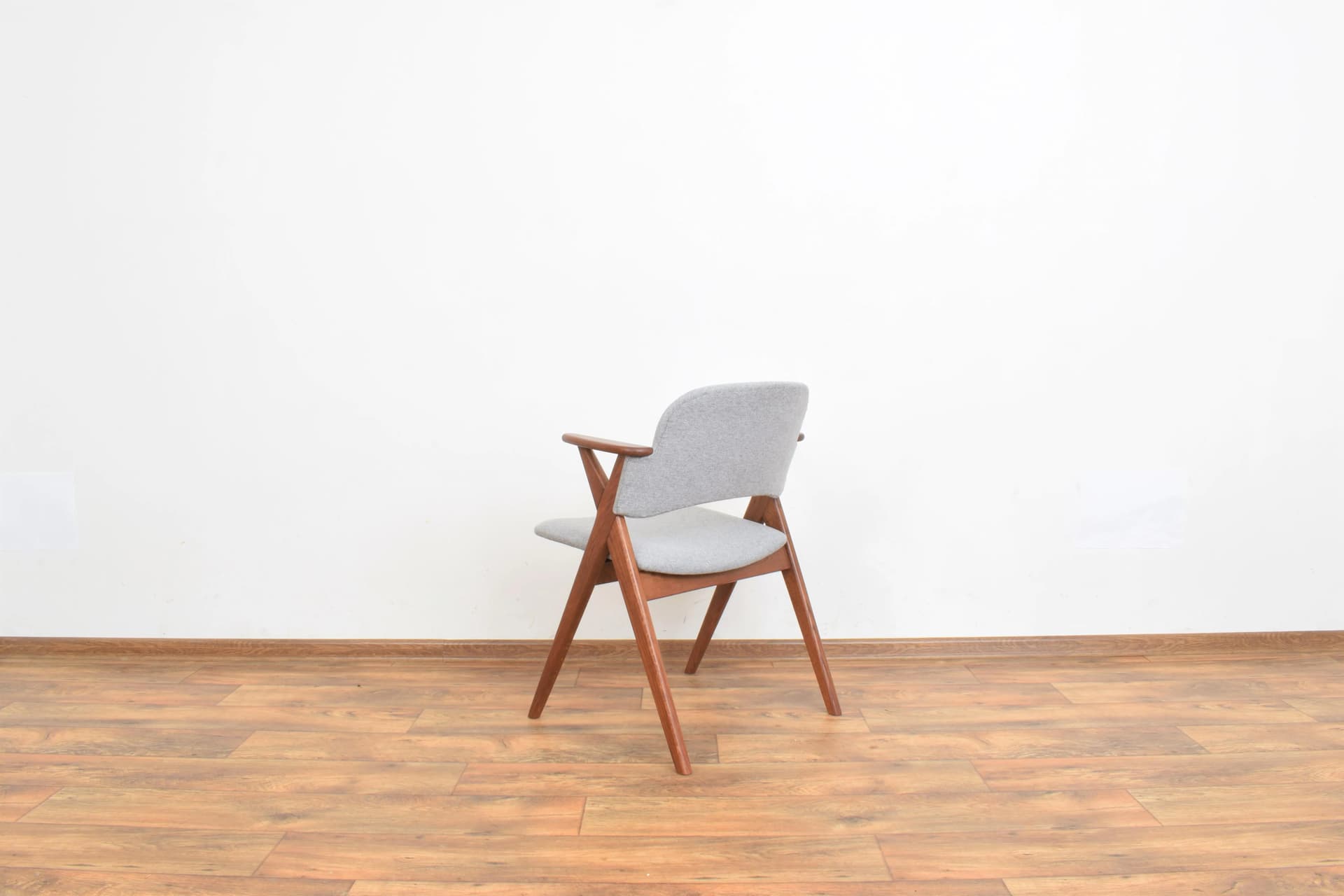 Armchair, brown oak, grey fabric, Denmark, 1960s. - 315534