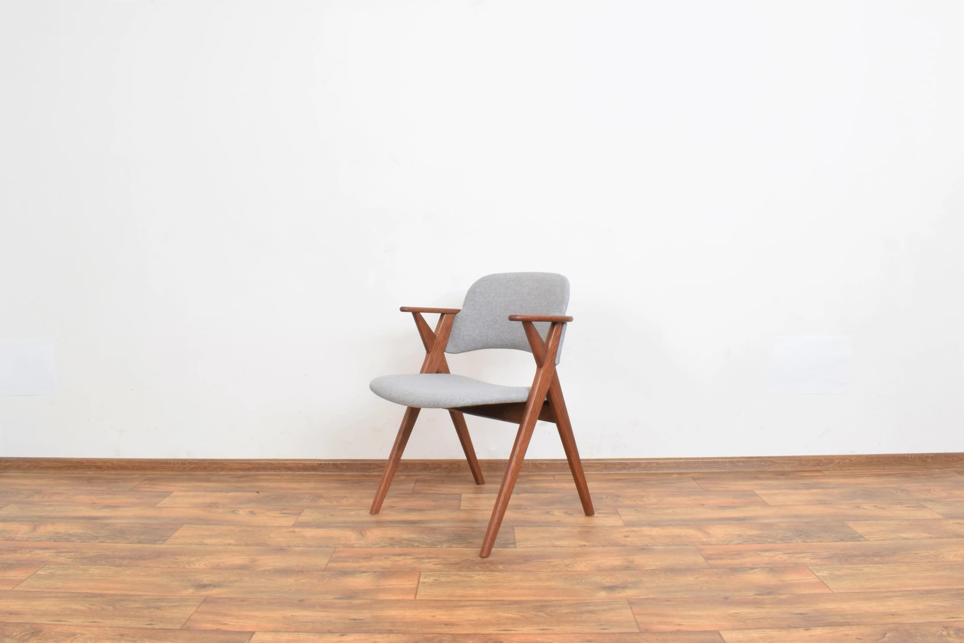 Armchair, brown oak, grey fabric, Denmark, 1960s. - 315531