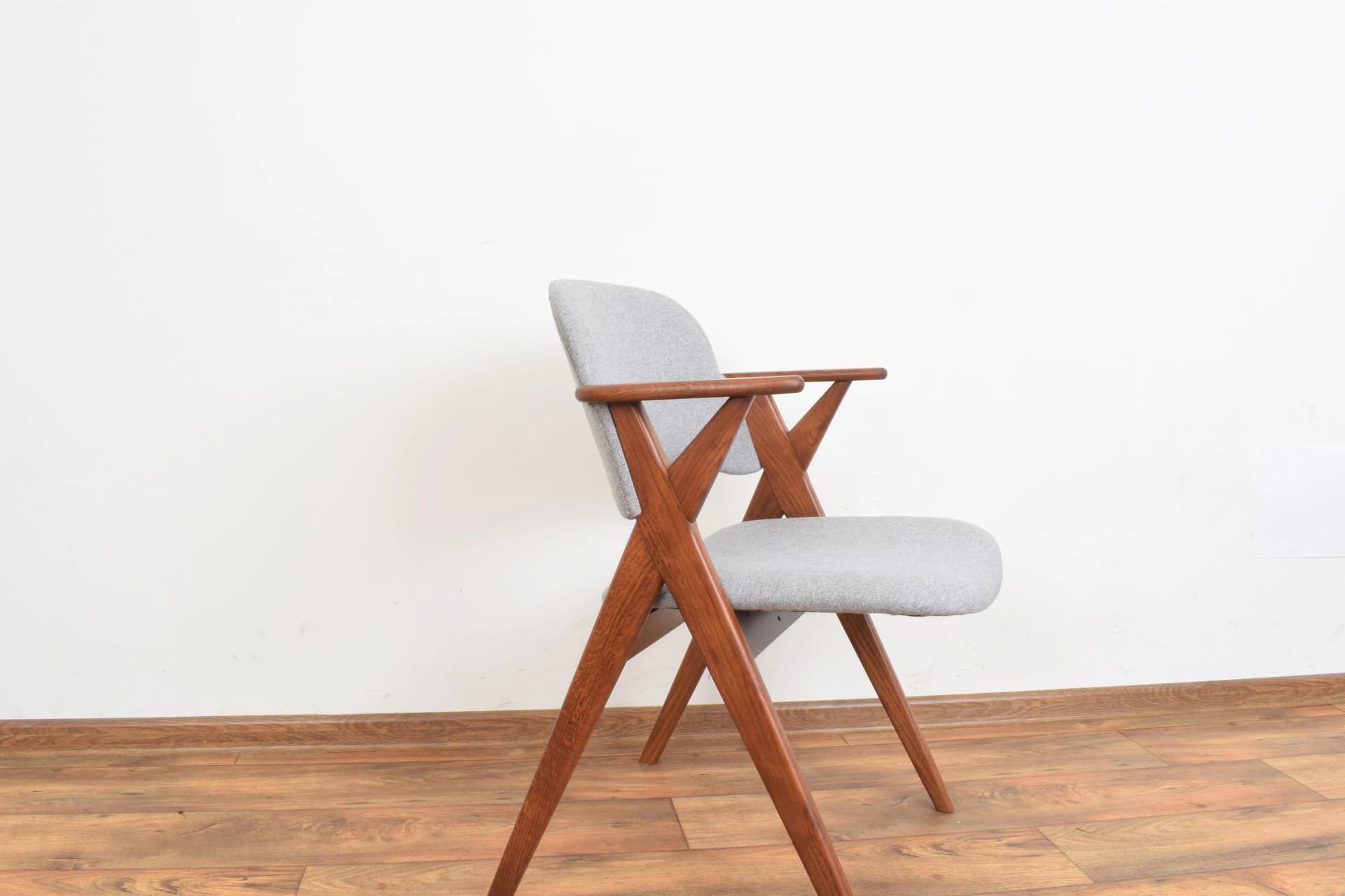 Armchair, brown oak, grey fabric, Denmark, 1960s. - 315537