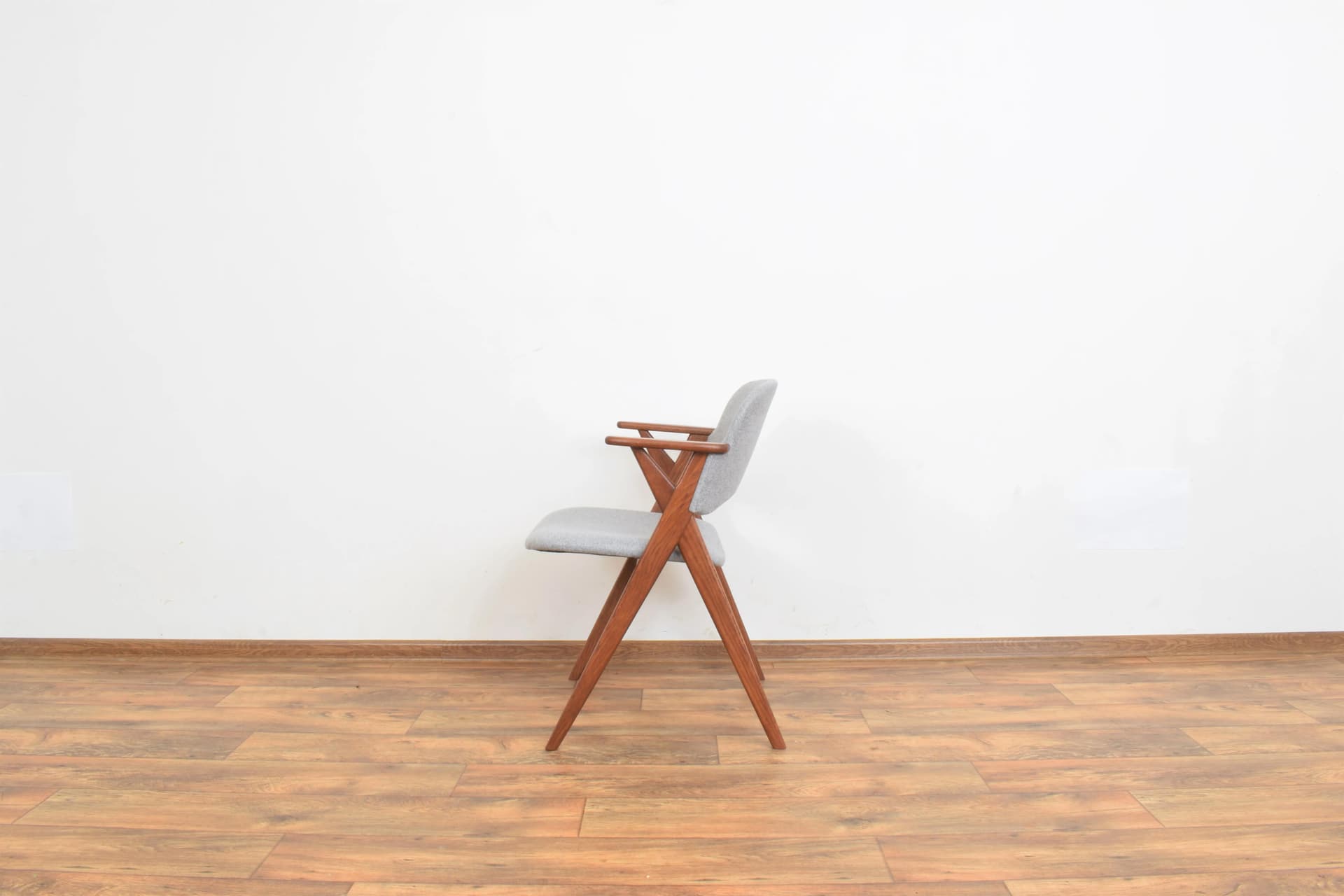 Armchair, brown oak, grey fabric, Denmark, 1960s. - 315528