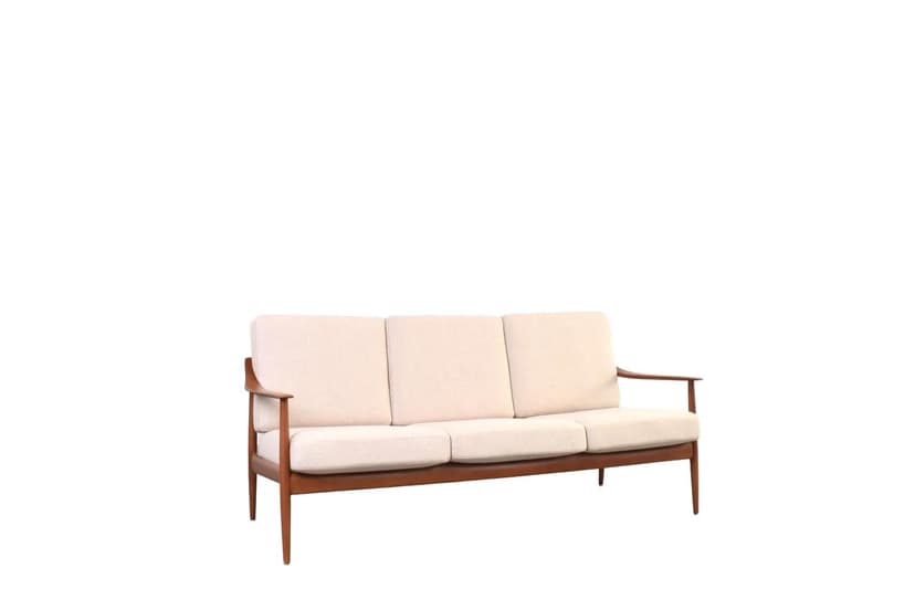 Sofa Knoll Antimott, teak brązowy, wełna beżowa, Walter Knoll / Wilhelm Knoll, Niemcy, lata 60.