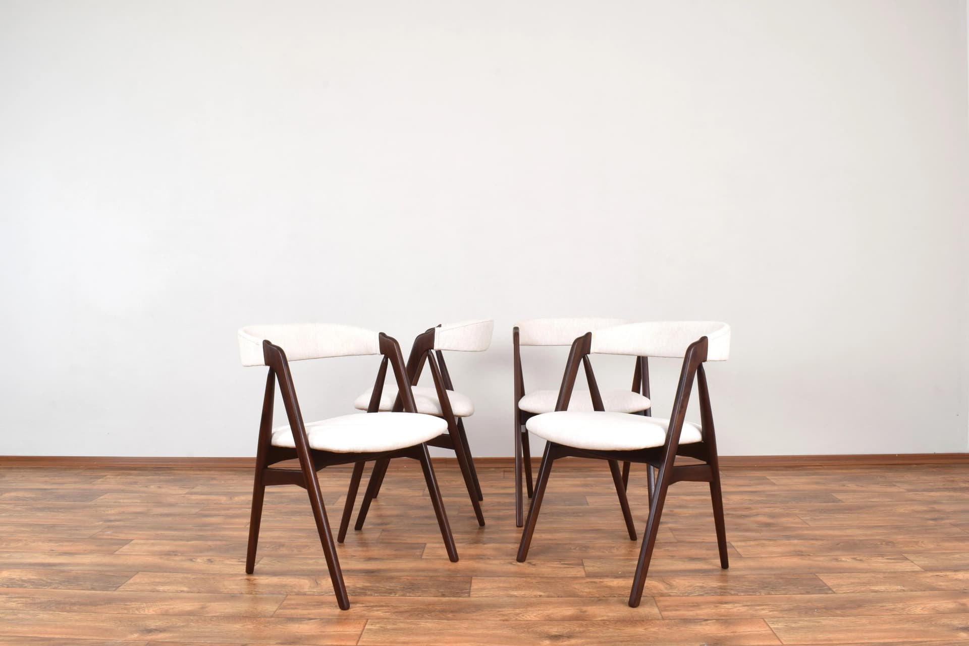 Set of four chairs model 205, brown teak, beige fabric, by Th. Harlev, Denmark, 1960s. - 315491