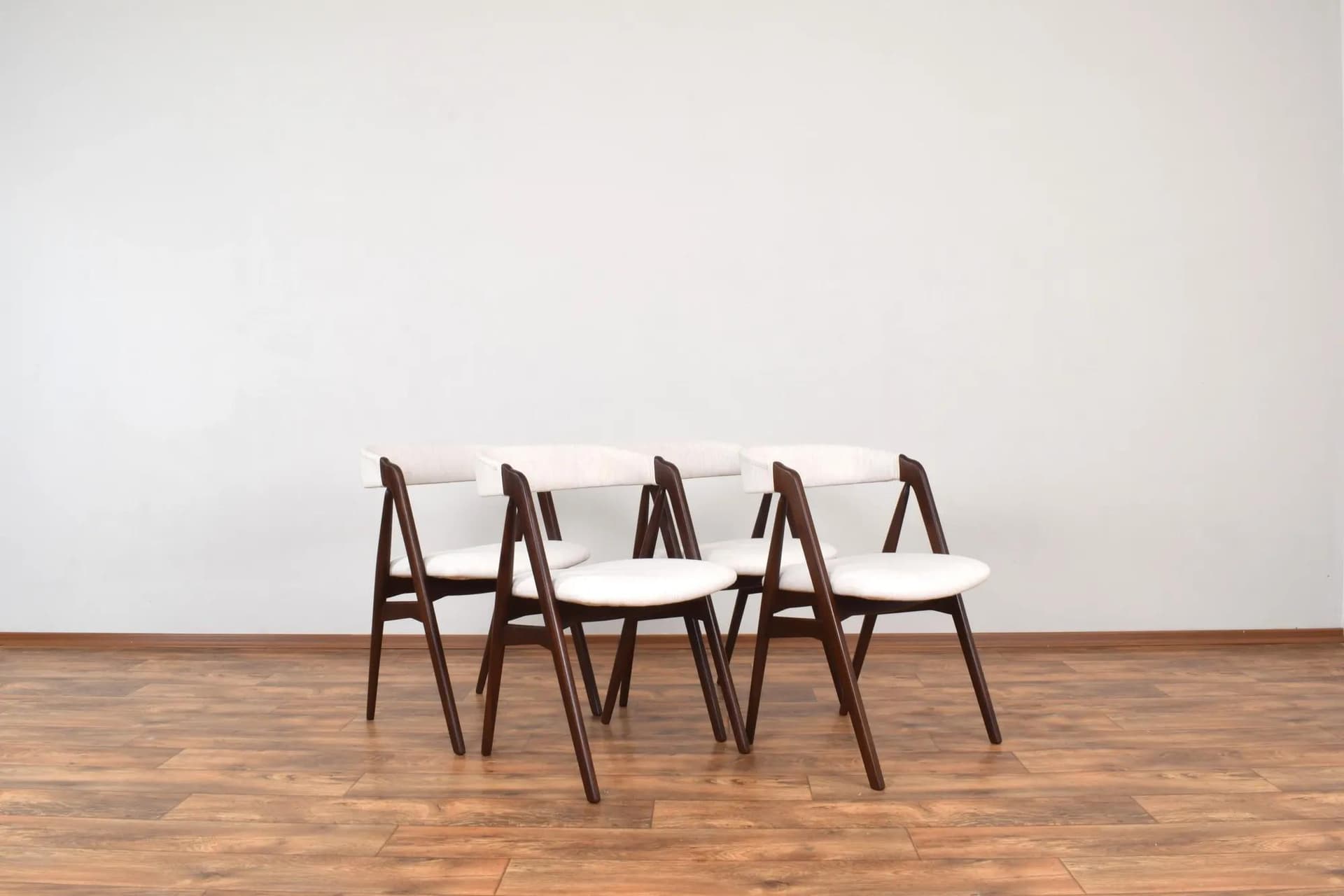 Set of four chairs model 205, brown teak, beige fabric, by Th. Harlev, Denmark, 1960s. - 315481