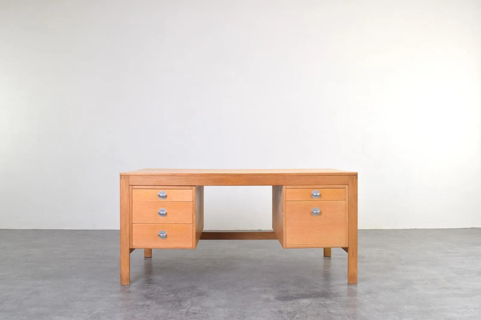Desk, brown oak, silver aluminum, by Chr. Rasmussen, Randers Møbelfabrik, Denmark, 1970s. - 315470