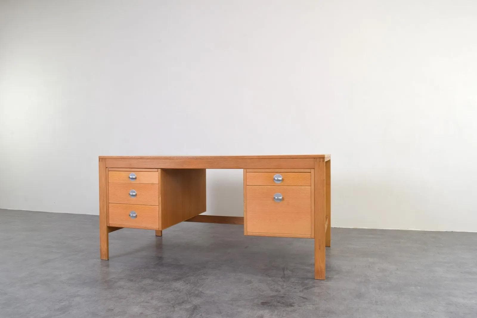 Desk, brown oak, silver aluminum, by Chr. Rasmussen, Randers Møbelfabrik, Denmark, 1970s. - 315469