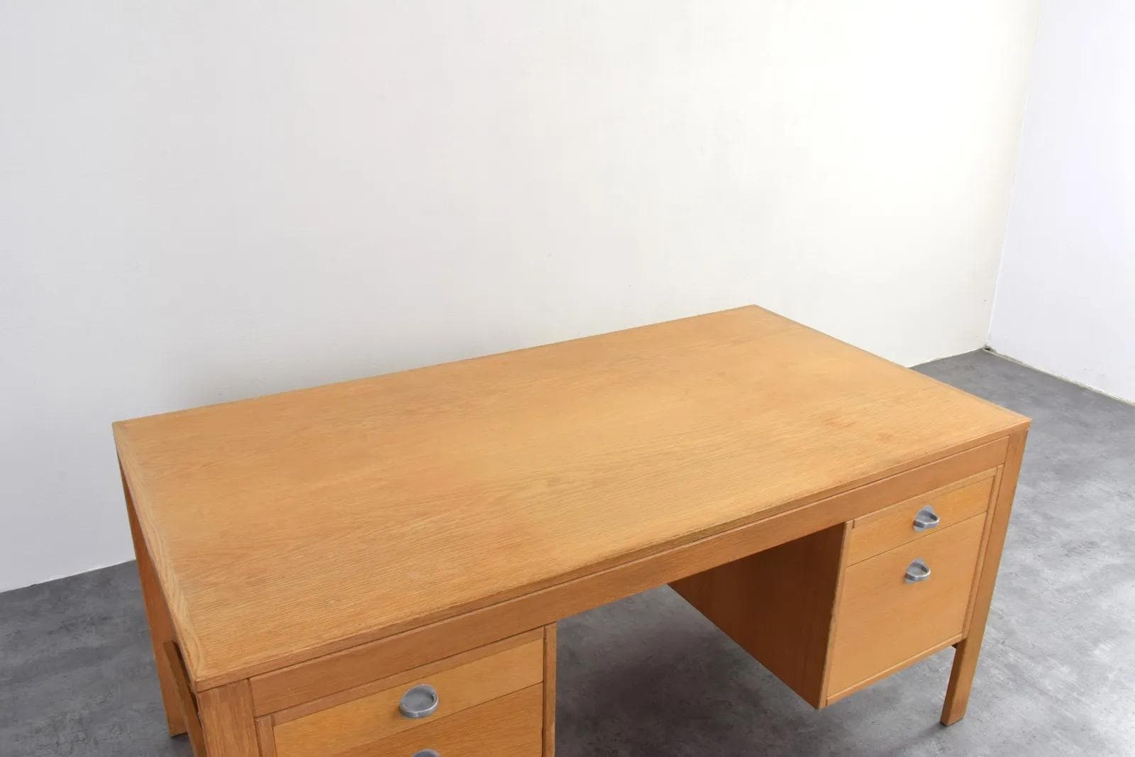 Desk, brown oak, silver aluminum, by Chr. Rasmussen, Randers Møbelfabrik, Denmark, 1970s. - 315474