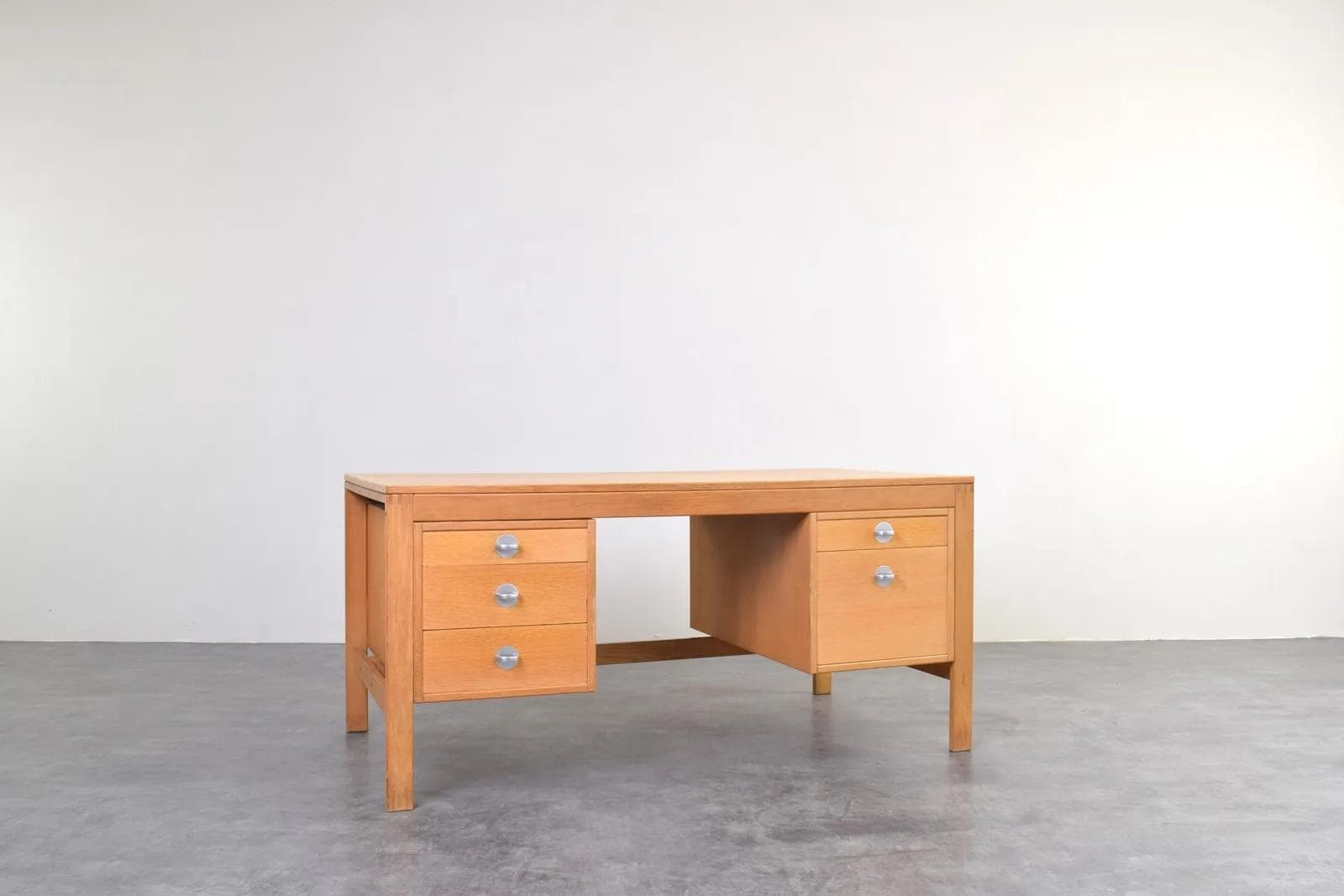 Desk, brown oak, silver aluminum, by Chr. Rasmussen, Randers Møbelfabrik, Denmark, 1970s. - 315471