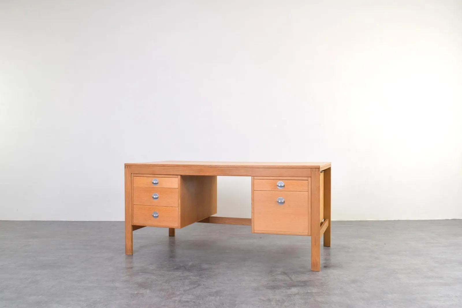 Desk, brown oak, silver aluminum, by Chr. Rasmussen, Randers Møbelfabrik, Denmark, 1970s. - 315475