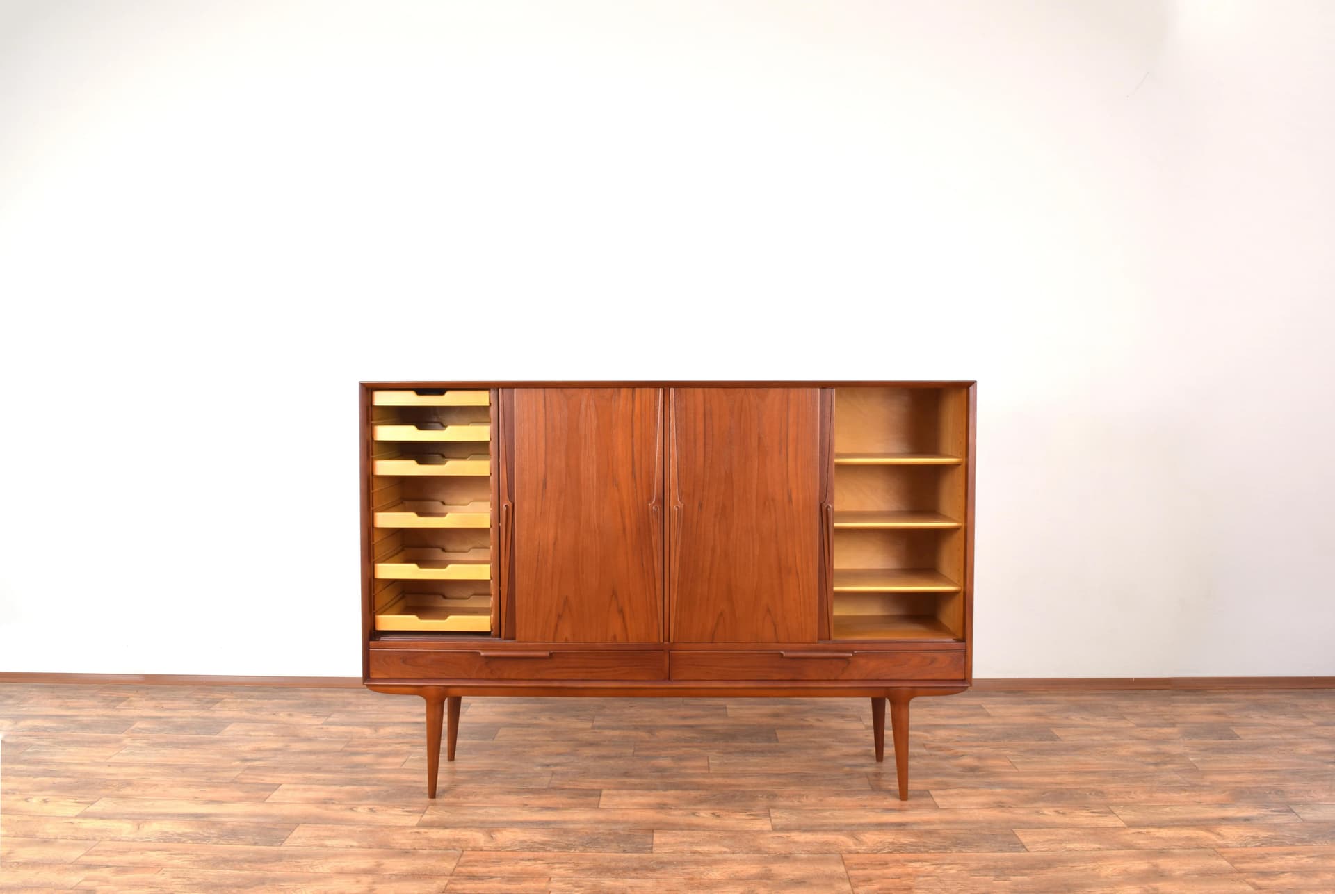 Highboard Model 13, brown teak, by G. Omann, Omann Jun, Denmark, 1960s. - 315458