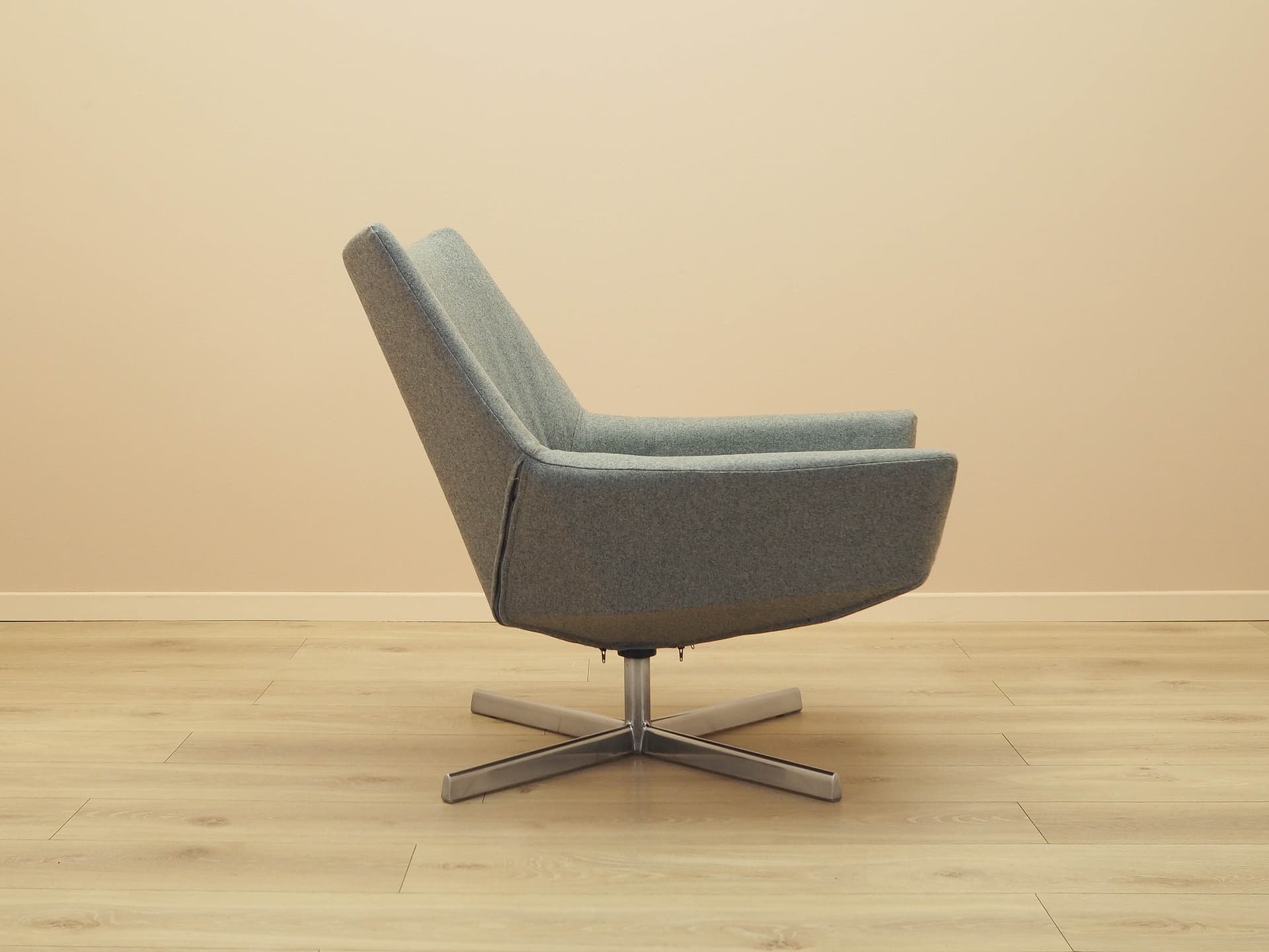 Fotel obrotowy, tkanina szara, metal srebrny, Walter Knoll, Niemcy, lata 60. - 314807
