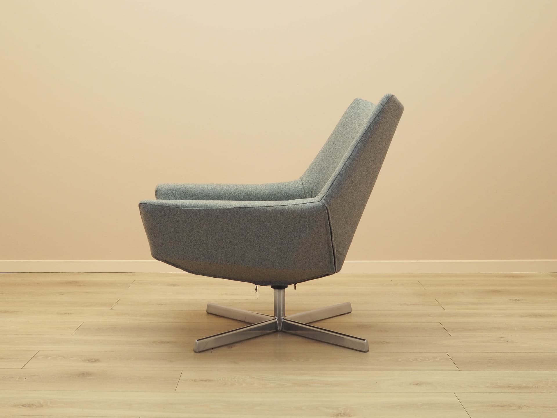Fotel obrotowy, tkanina szara, metal srebrny, Walter Knoll, Niemcy, lata 60. - 314803