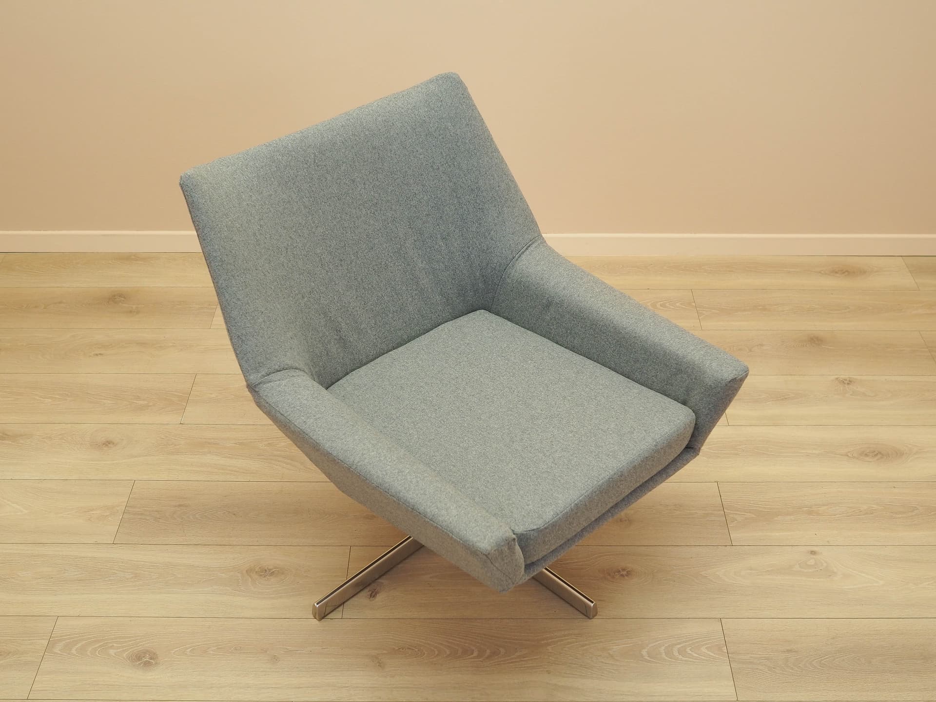 Fotel obrotowy, tkanina szara, metal srebrny, Walter Knoll, Niemcy, lata 60. - 314808