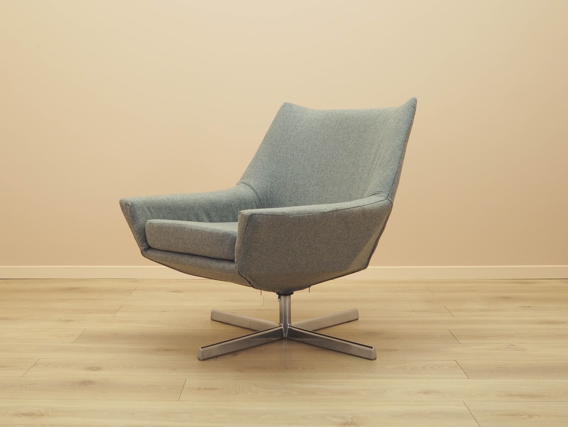 Fotel obrotowy, tkanina szara, metal srebrny, Walter Knoll, Niemcy, lata 60. - 314802