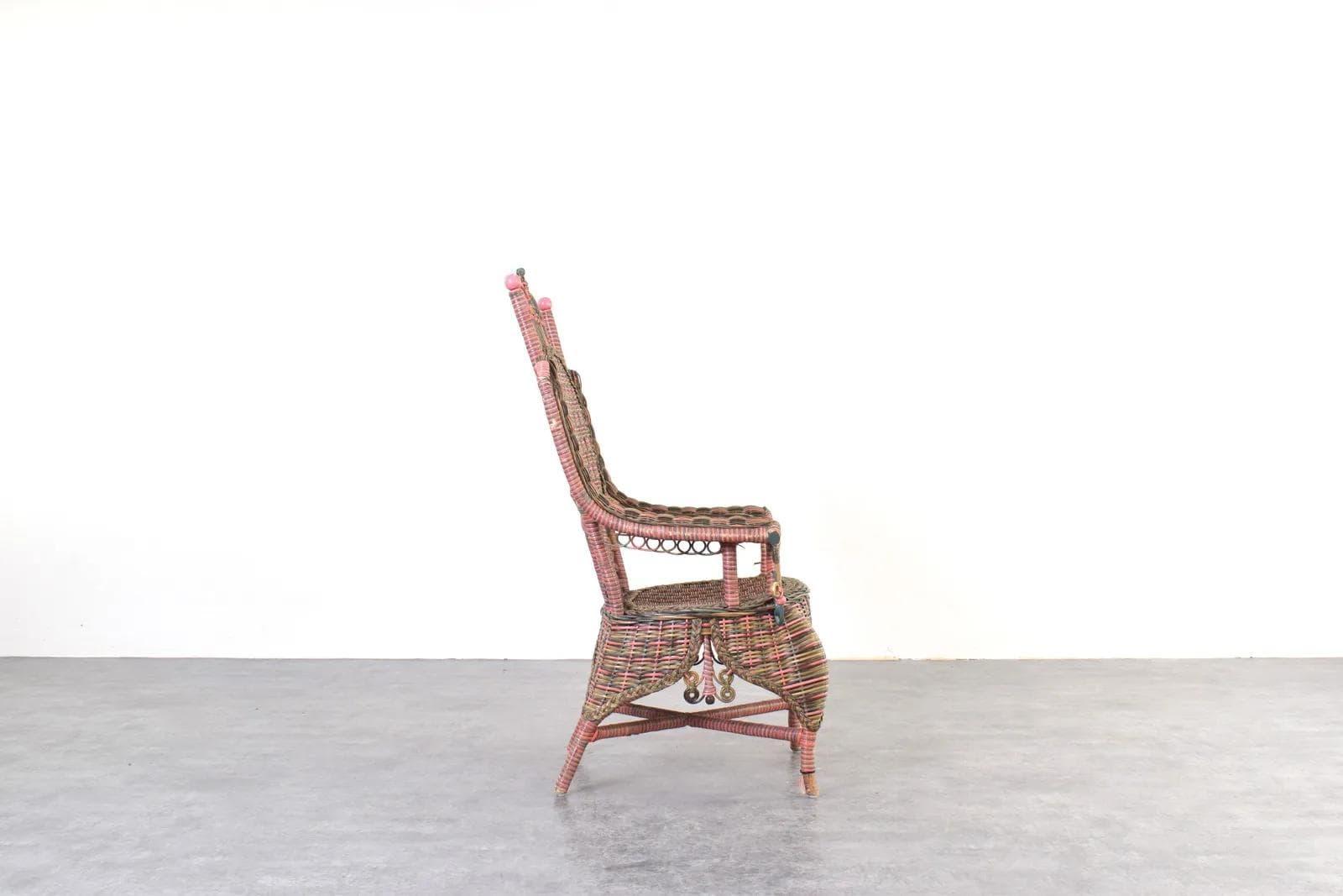 Victorian Armchair, multicolor wicker, Heywood-Wakefield, USA, early 20th c. - 315455