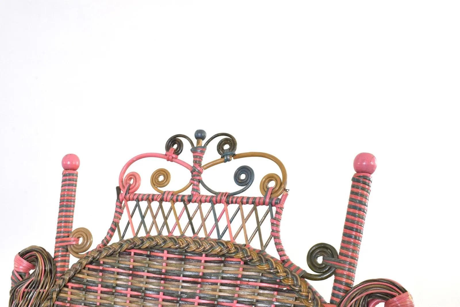 Victorian Armchair, multicolor wicker, Heywood-Wakefield, USA, early 20th c. - 315456