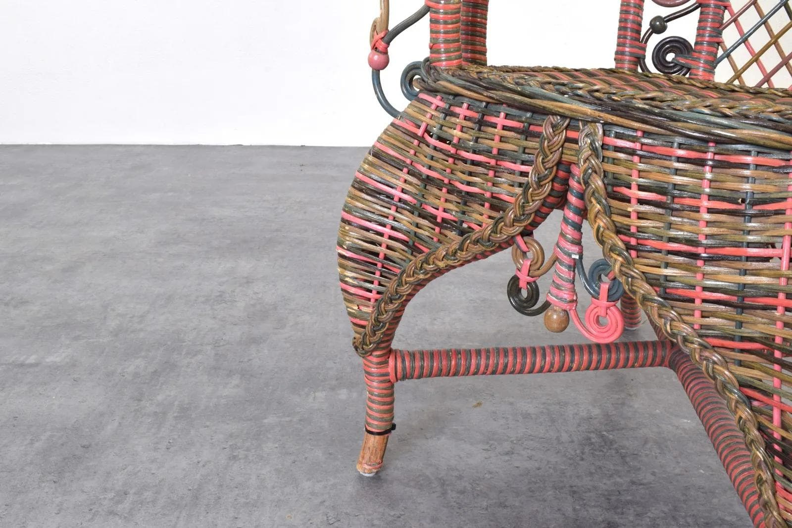 Victorian Armchair, multicolor wicker, Heywood-Wakefield, USA, early 20th c. - 315450