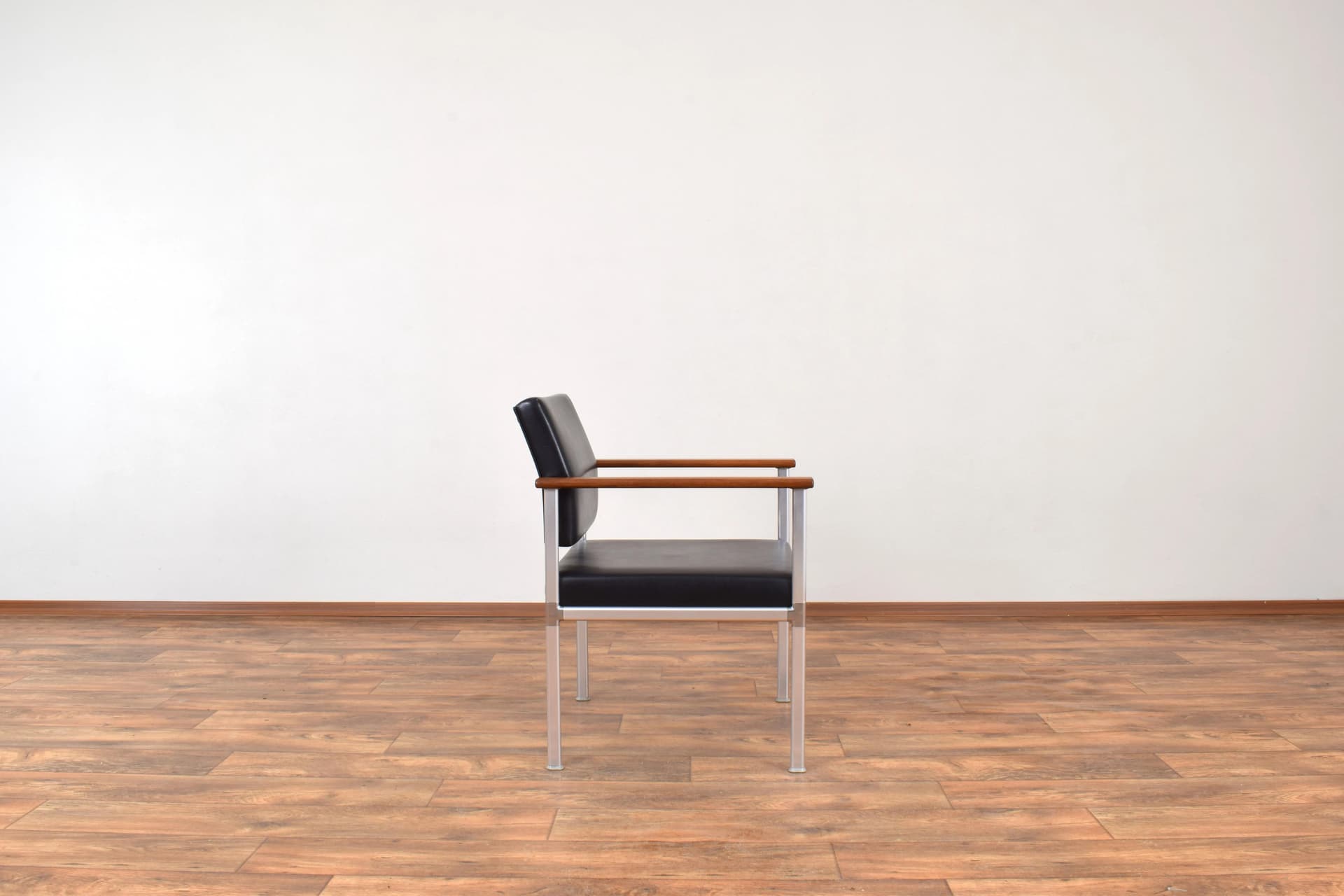 Fotel, aluminium czarne, teak brązowy, Lübke, Niemcy, lata 60. - 315372