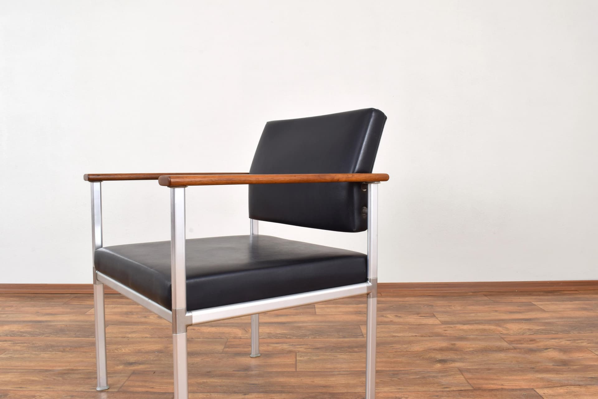 Fotel, aluminium czarne, teak brązowy, Lübke, Niemcy, lata 60. - 315378