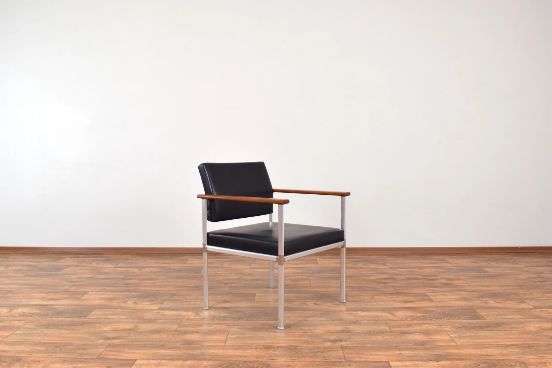 Fotel, aluminium czarne, teak brązowy, Lübke, Niemcy, lata 60. - 315371