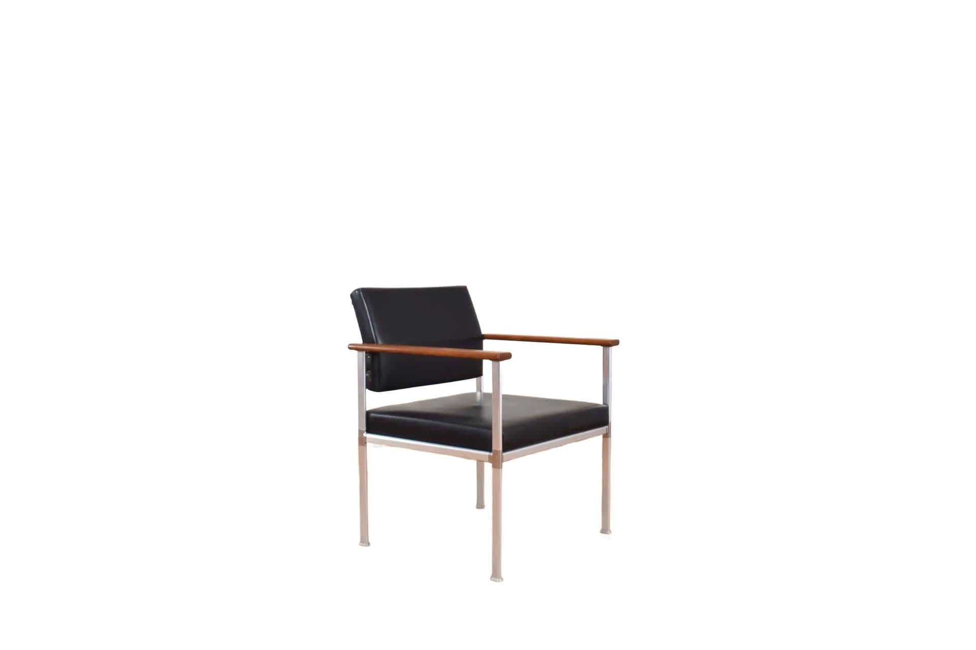 Fotel, aluminium czarne, teak brązowy, Lübke, Niemcy, lata 60.