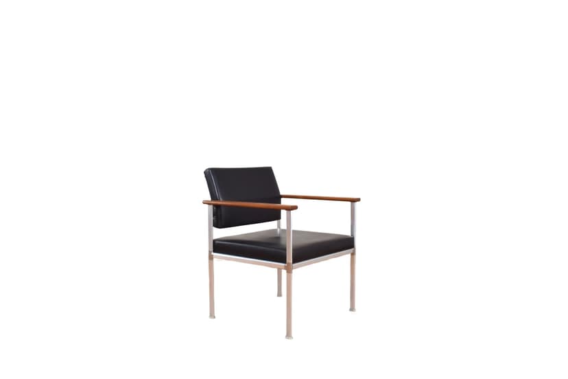 Fotel, aluminium czarne, teak brązowy, Lübke, Niemcy, lata 60.
