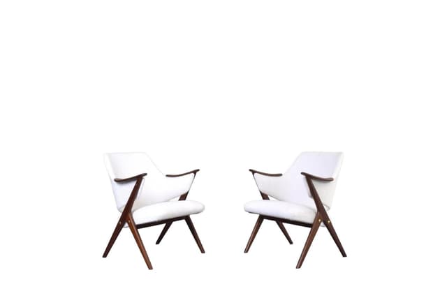 Para foteli Knott, teak brązowy, bouclé biały, Brunstad Møbelfabrikk, Norwegia, lata 60. - WYMIARY