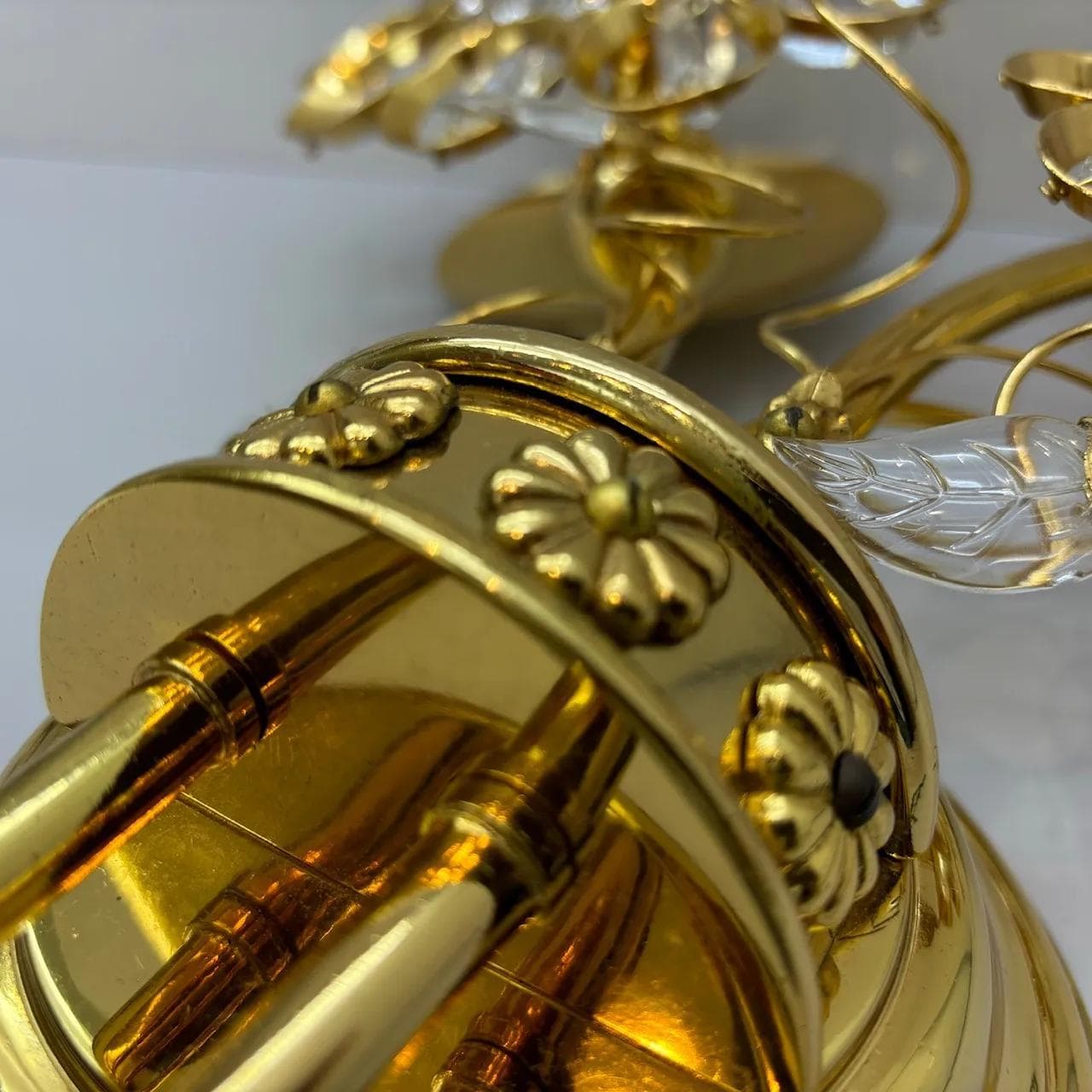 Kinkiet floralny, Palwa, kryształ złocony mosiądz, Niemcy, lata 70. - 23214