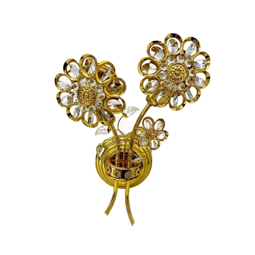 Kinkiet floralny, Palwa, kryształ złocony mosiądz, Niemcy, lata 70.