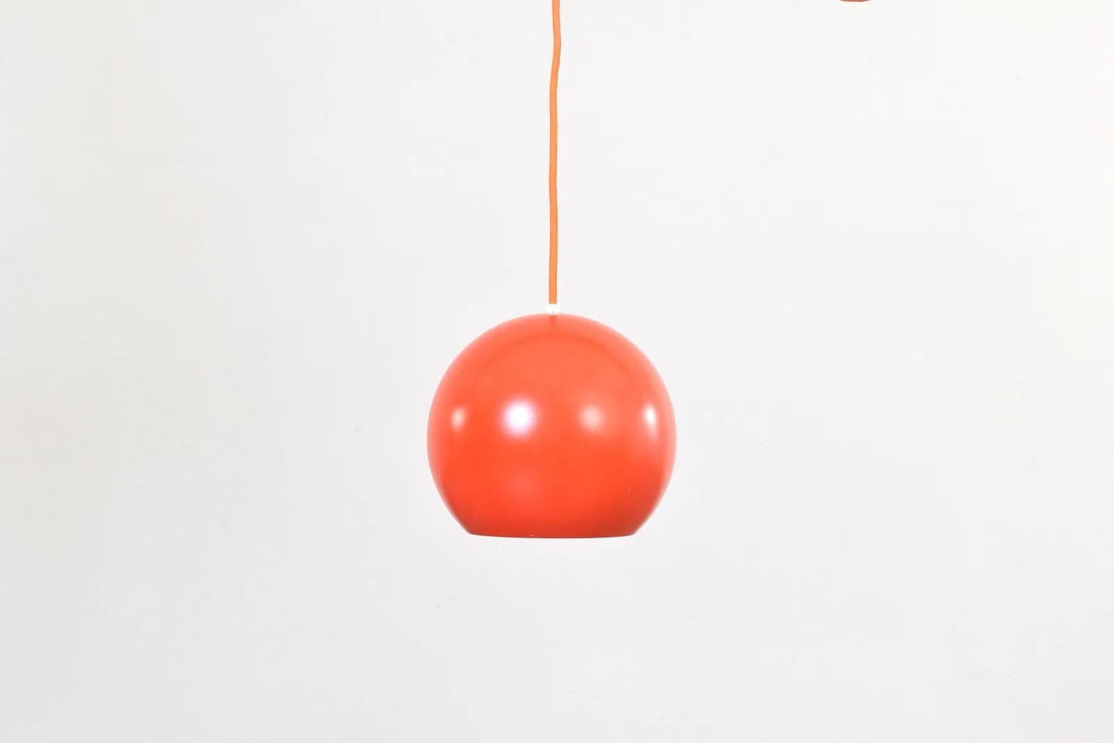 Pendant Lamp Topan VP6, orange, metal, by V. Panton, Louis Poulsen, Denmark, 1960s - 315256