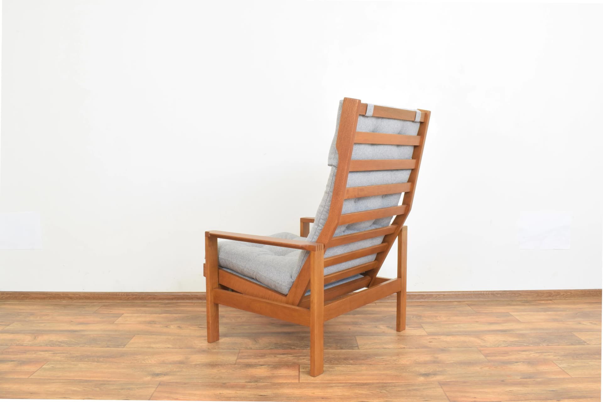 Fotel, szary, tkanina, dąb brązowy, proj. L. Alring, Madsen & Schubell, Dania, lata 60. - 315240