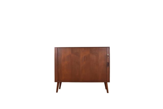 Sideboard, tambour doors, brown, teak, Denmark, 1960s. - DIMENSION